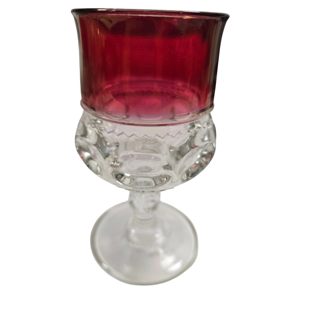 Vintage Ruby Red Flashed Thumbprint Stemmed Wine Cordial Glasses Set of 6 - Picture 4 of 5